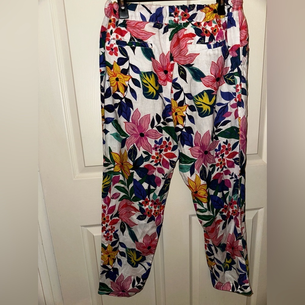 C&C California Multicolor Floral Linen Pants drawstring elastic L vacation - Picture 7 of 7